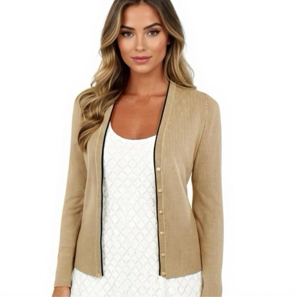 Vintage 90s THE LIMITED Silk Blend Cardigan Sweater Stretchy Knit Beige Size M/L - Picture 2 of 10